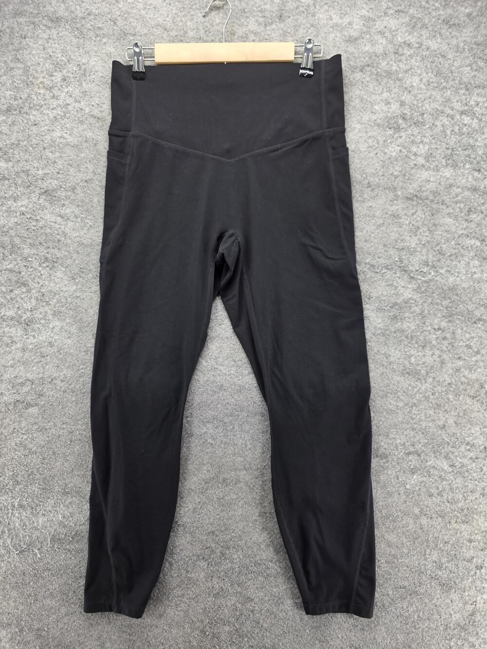 Halara Leggings Womens L Black Ankle Pockets Elastic Waist Stretch 27 Inseam